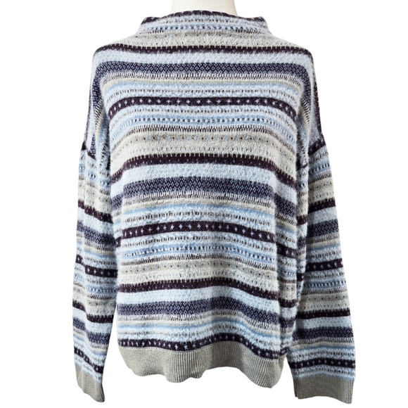 Ann Taylor Multicolor Sparkle Fair Isle Funnel Neck Sweater Metallic Cabincore - Picture 1 of 9